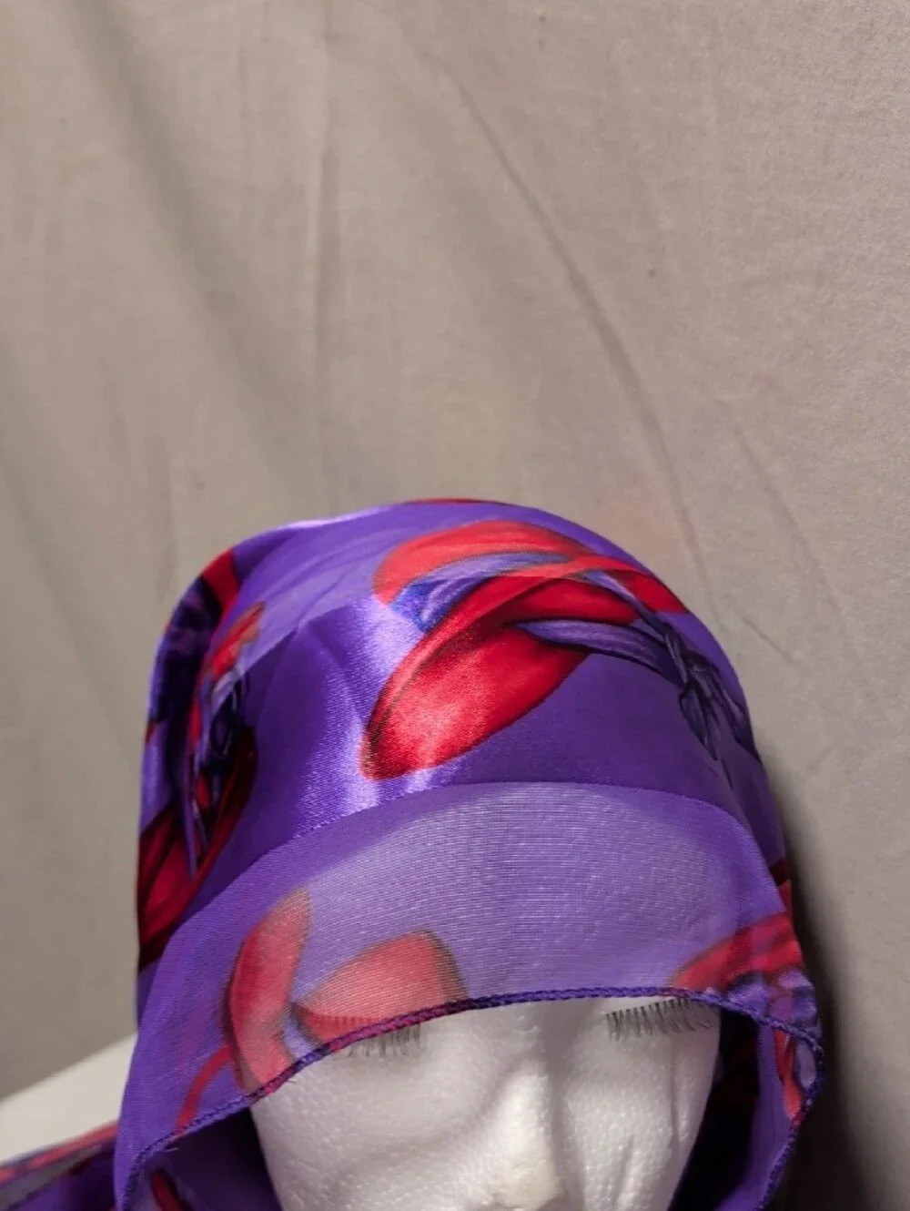 Lightweight Purple Floral Satin Scarf - Women Accessories Red Hat Society Motif